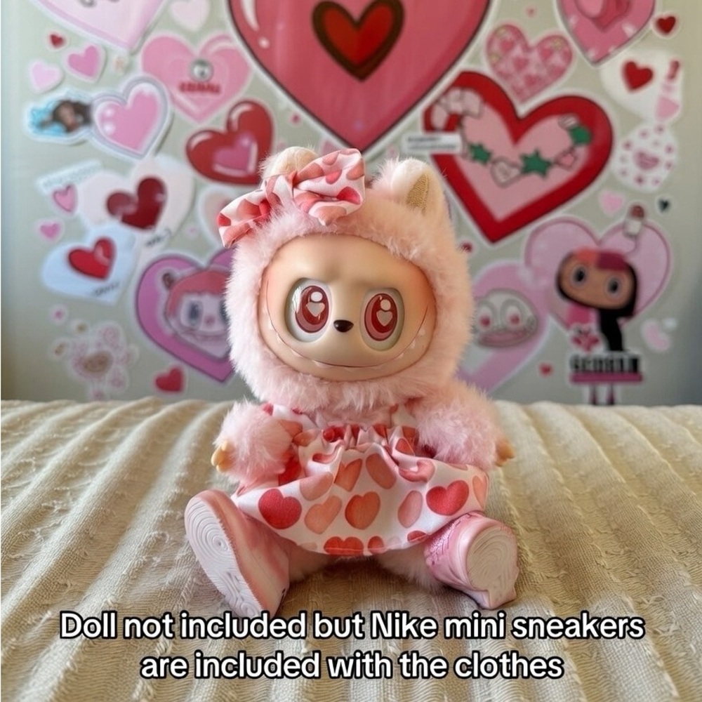 127, Heart Patterned 3 Piece Outfit For Labubu doll(Doll not included)